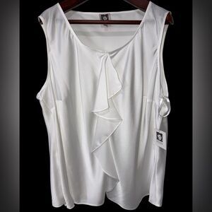 Anne Klein Ivory Satin Ruffle Blouse Sleeveless Dressy Top Size XXXL NWT
